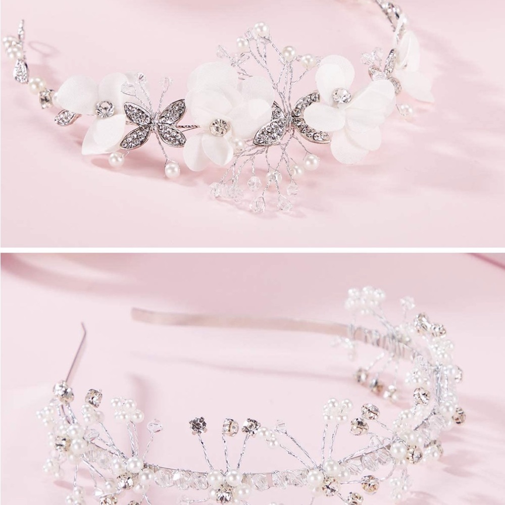 New 2 wedding or communion headpieces with faux pearl and white faux flower.
